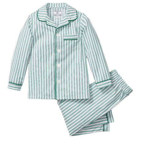 Kid's Twill Pajama Set in Emerald Ticking - HoneyBug 
