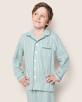 Kid's Twill Pajama Set in Emerald Ticking - HoneyBug 