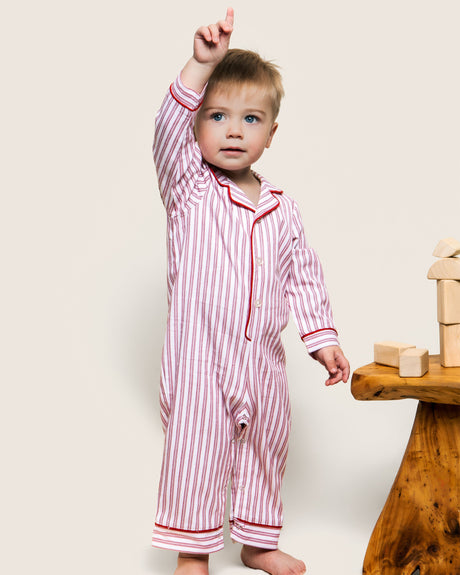 Baby's Twill Romper in Antique Red Ticking - HoneyBug 