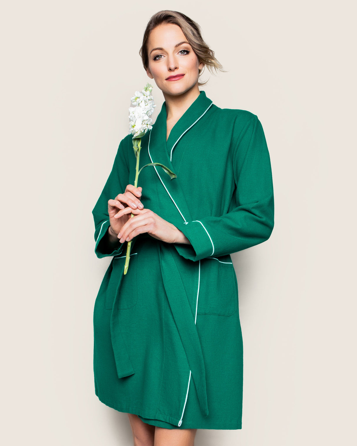 Women's Flannel Robe in Forest Green - HoneyBug 