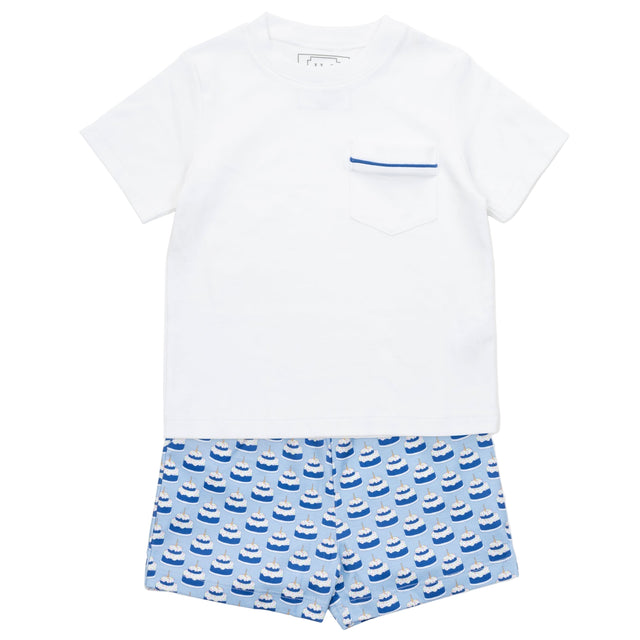 Walker Boys' Short Set - Birthday Cake Blue - HoneyBug 