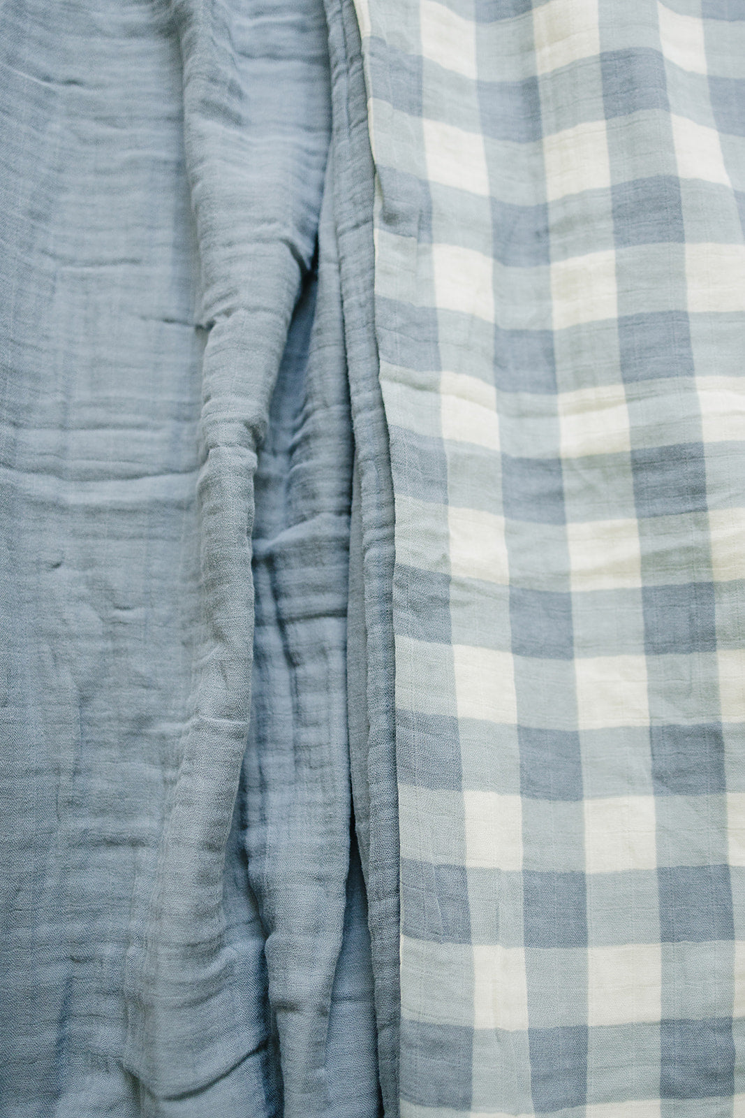 Dusty Blue Gingham Twin Muslin Quilt - HoneyBug 