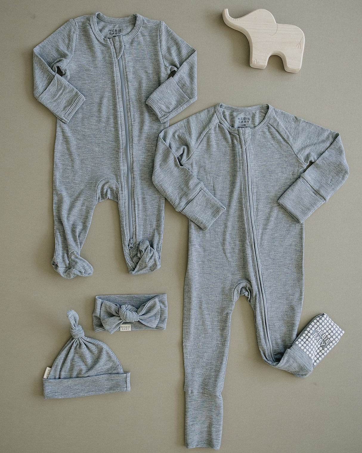 Heather Grey Ribbed Bamboo Zipper - HoneyBug 
