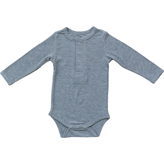 Heather Grey Bamboo Snap Long Sleeve Ribbed Bodysuit - HoneyBug 
