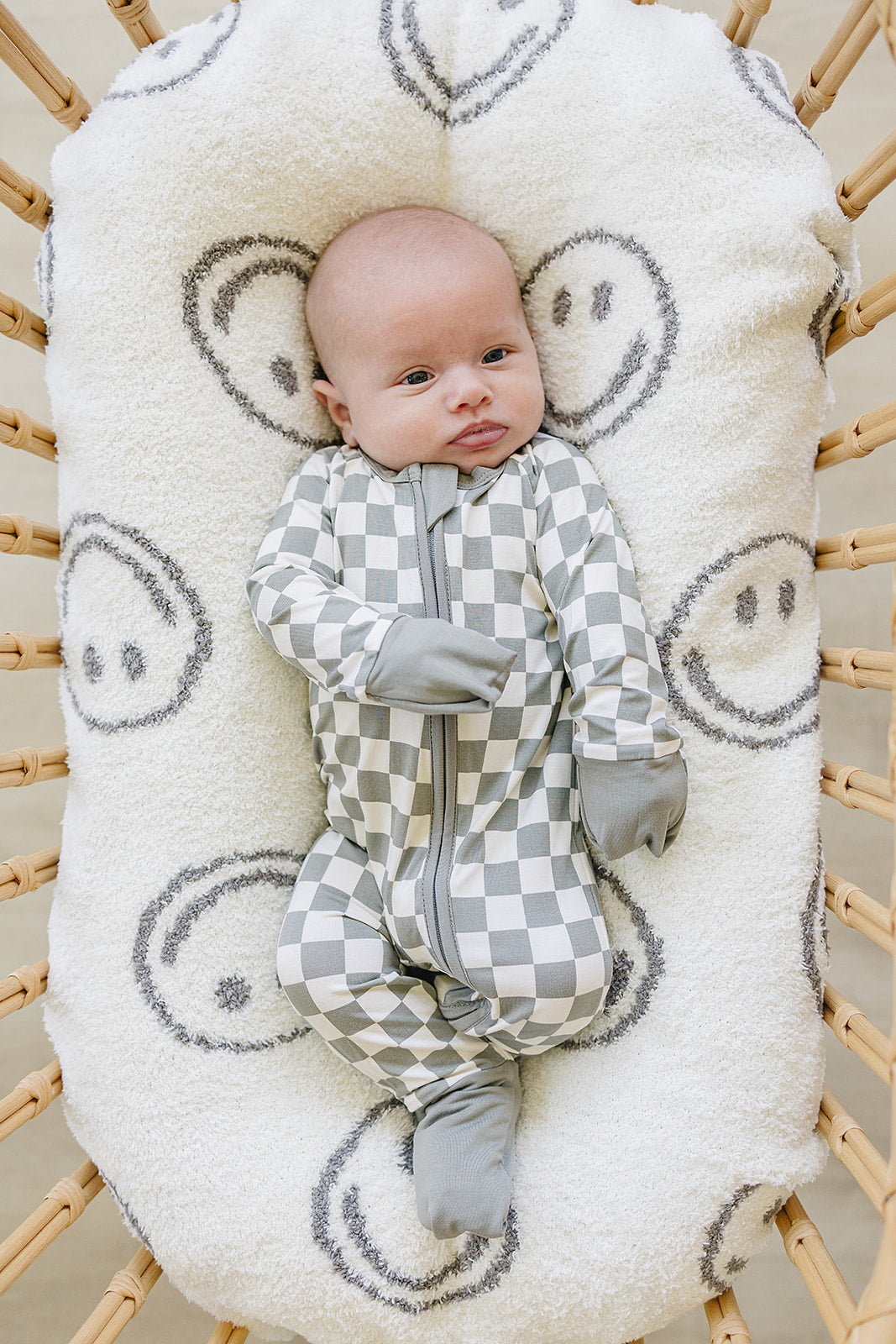 Light Green Checkered Bamboo Zipper - HoneyBug 