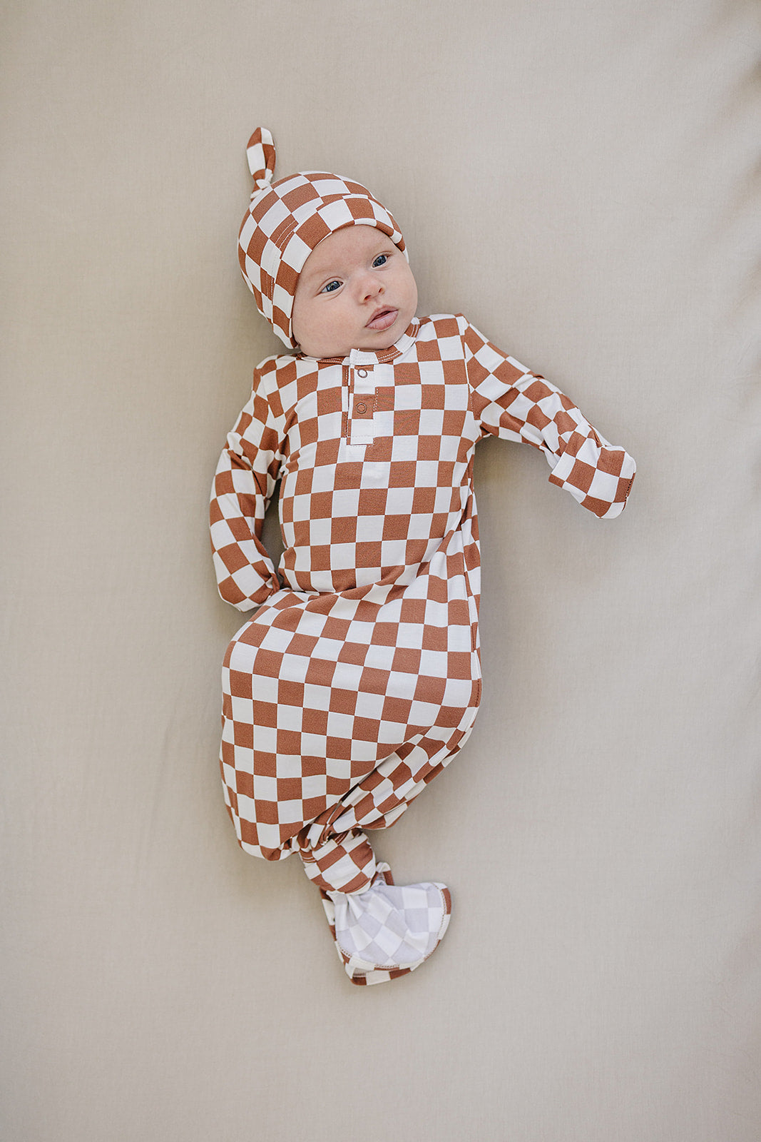 Rust Checkered Bamboo Newborn Knot Hat - HoneyBug 