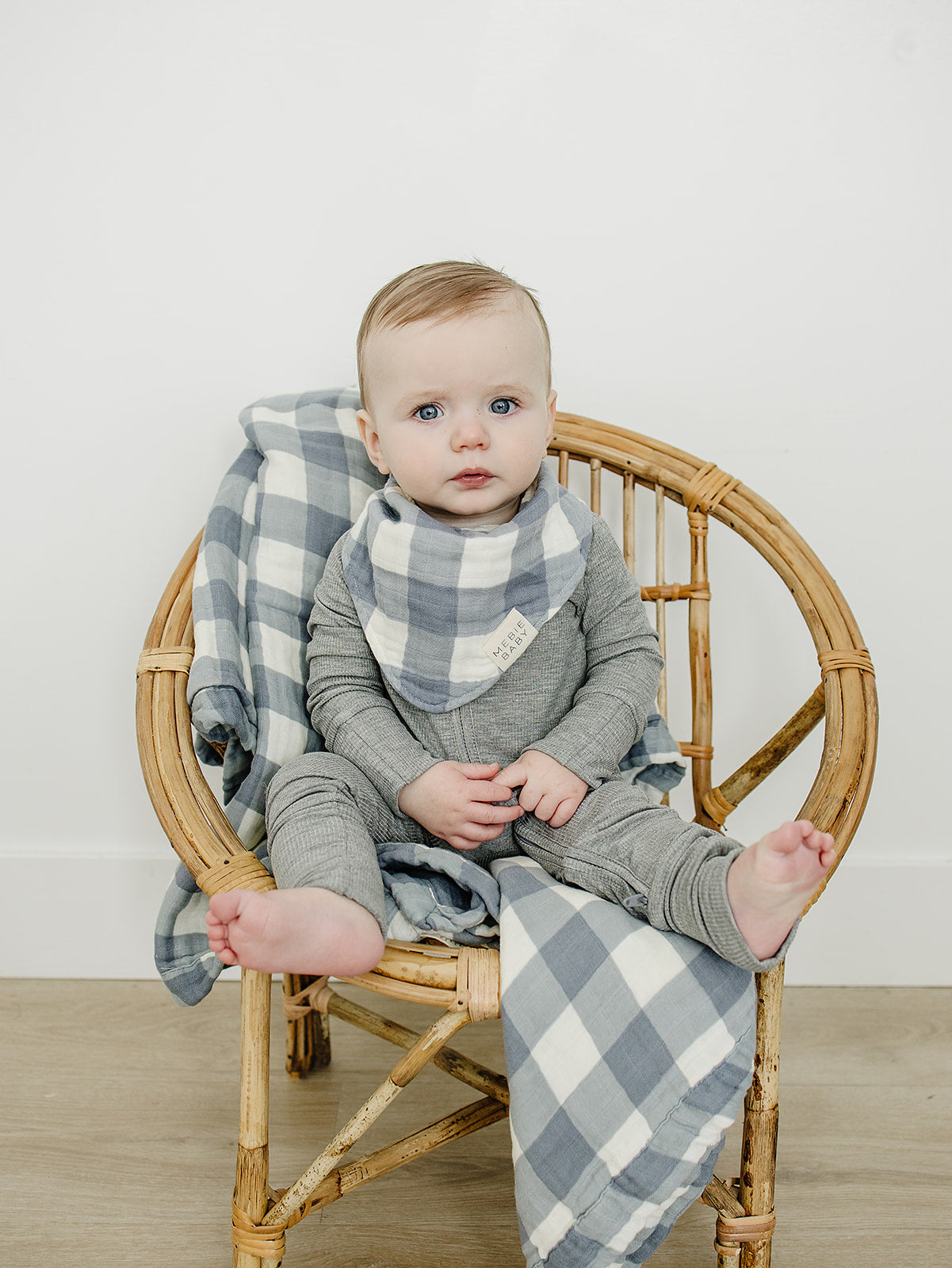 Dusty Blue Gingham Classic Muslin Bib - HoneyBug 