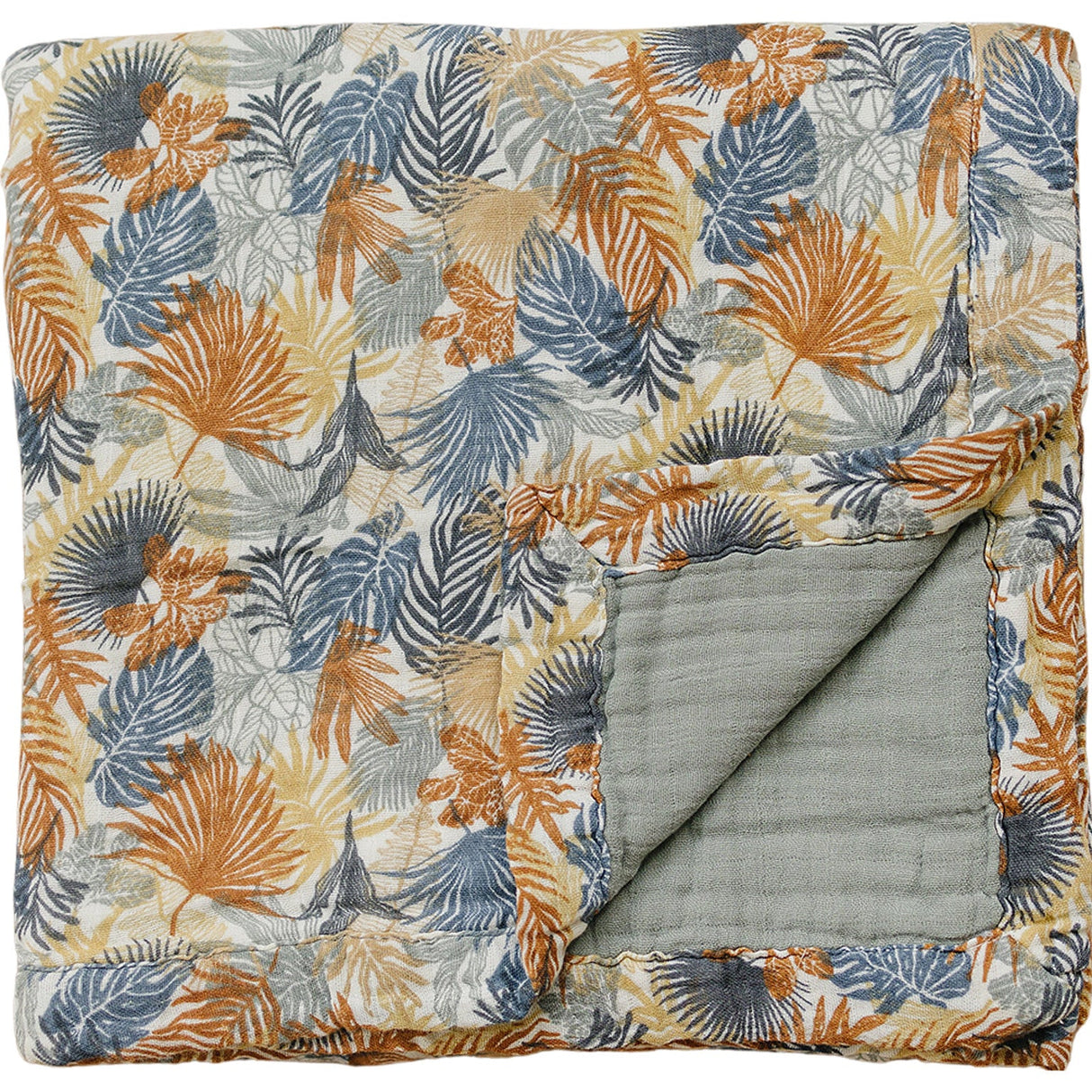 Paradise Palms+ Dusty Blue Muslin Quilt - HoneyBug 