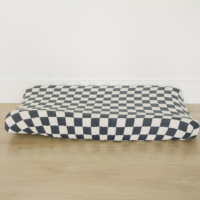 Charcoal Checkered Muslin Changing Pad Cover - HoneyBug 