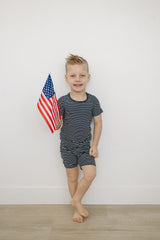 Navy Stripes Ribbed Bamboo Cozy Short Set - HoneyBug 