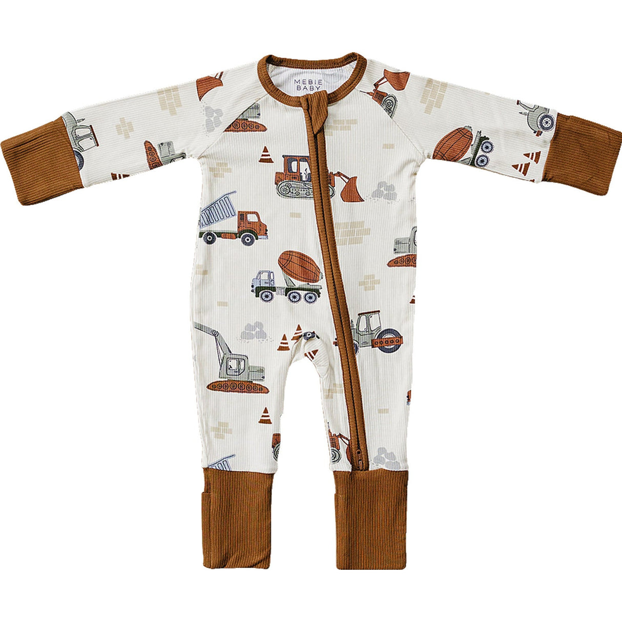 Construction Trucks Ribbed Bamboo Zipper - HoneyBug 