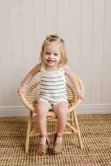 Sage Stripe Knit Bubble Romper - HoneyBug 