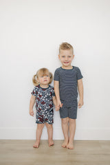 Navy Stripes Ribbed Bamboo Cozy Short Set - HoneyBug 