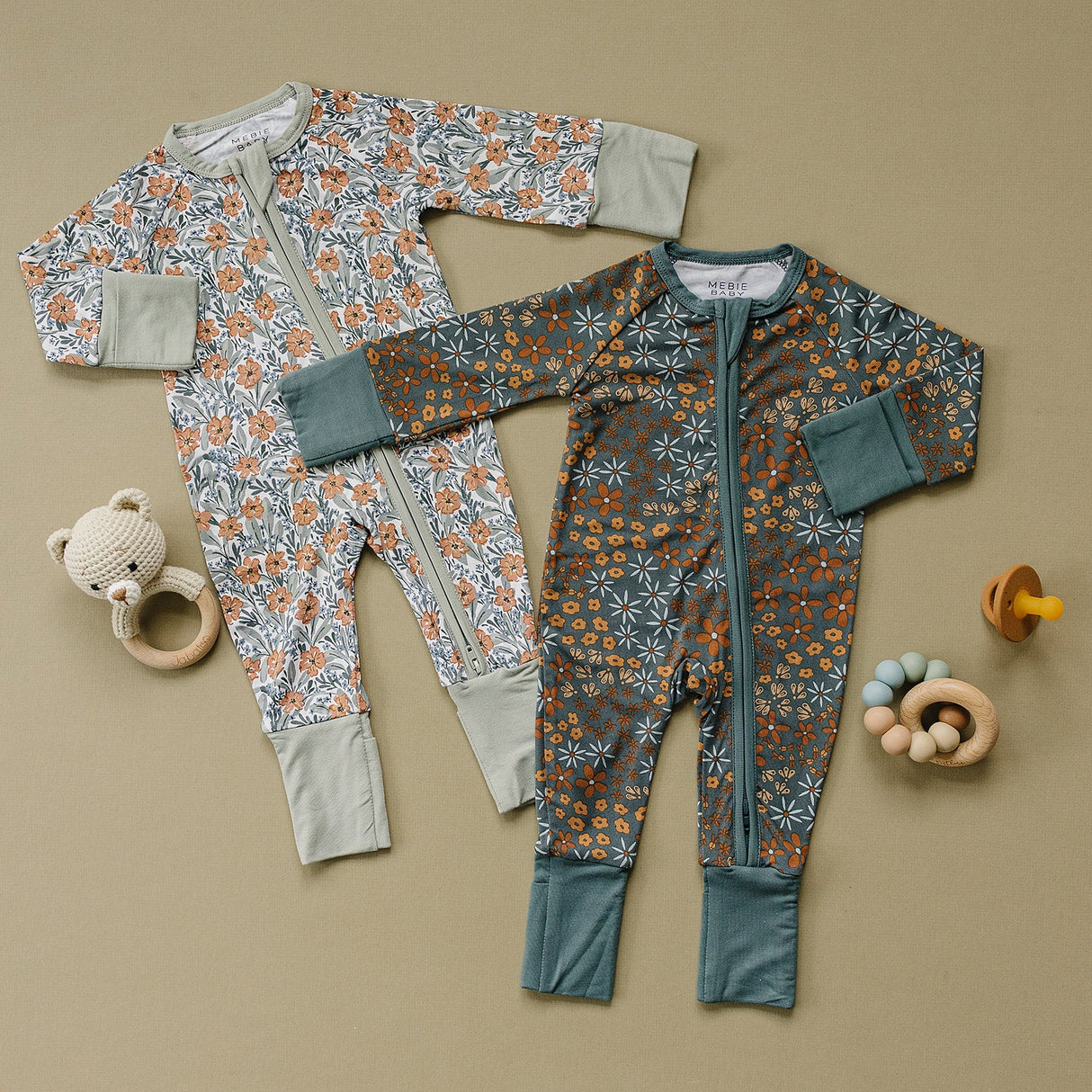 Navy Floral Bamboo Zipper - HoneyBug 