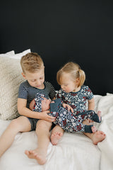 Americana Floral Ribbed Bamboo Cozy Short Set - HoneyBug 