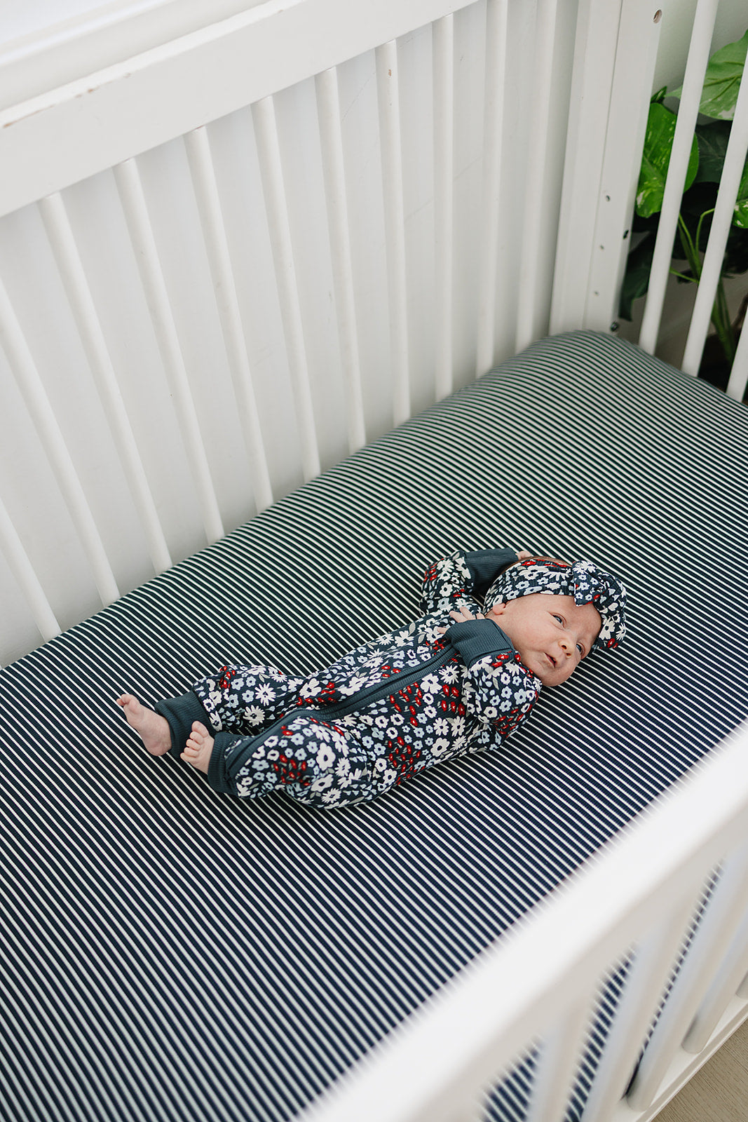 Navy Stripes Bamboo Stretch Crib Sheet - HoneyBug 