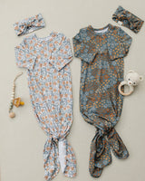 Navy Floral Bamboo Knot Gown - HoneyBug 