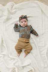 Navy Floral Ruffle Sleeve Bamboo Bodysuit - HoneyBug 