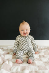 Light Green Checkered Bamboo Zipper - HoneyBug 
