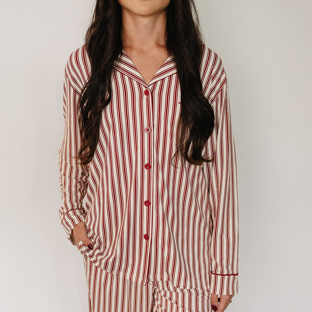 Adult Red Stripes Pajama Set - HoneyBug 