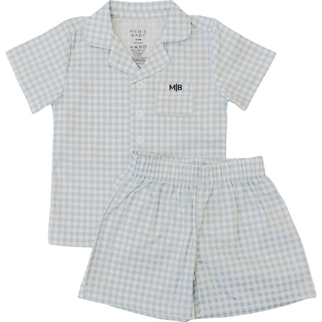 Light Blue Gingham Short Pajama Set - HoneyBug 