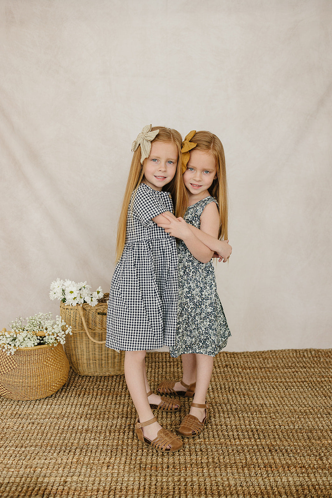 Navy Gingham Linen Cotton Dress - HoneyBug 