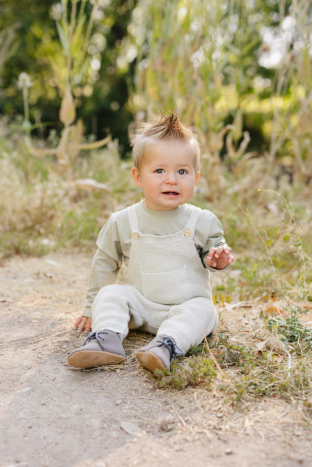 Grey Knit Overalls - HoneyBug 