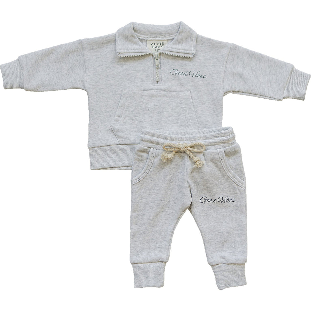 Good Vibes Quarter Zip French Terry Set - HoneyBug 