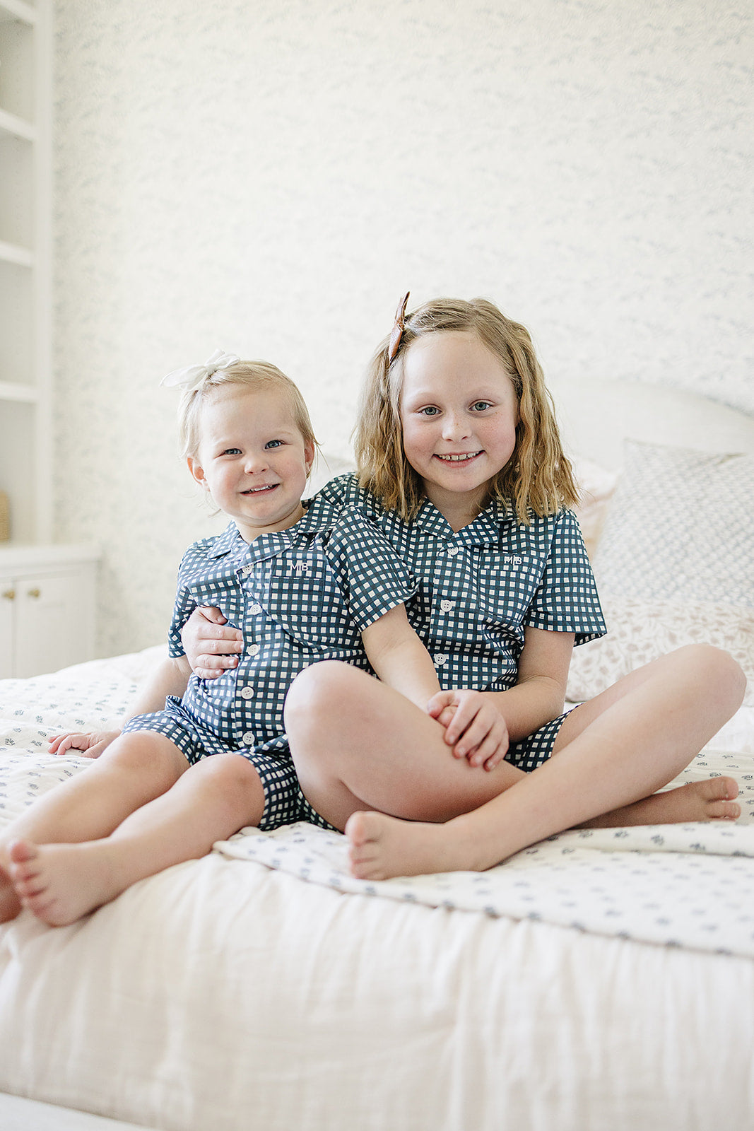 Navy Gingham Short Pajama Set - HoneyBug 