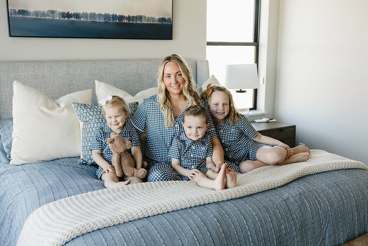 Navy Gingham Short Pajama Set - HoneyBug 