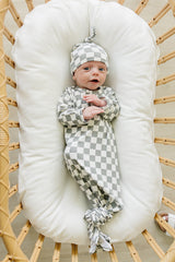 Light Green Checkered Bamboo Knot Gown - HoneyBug 