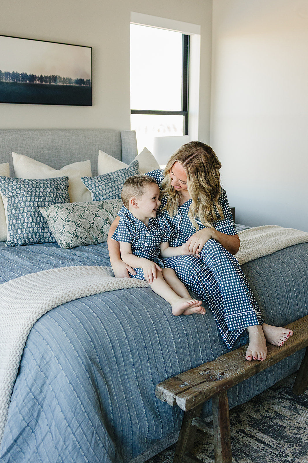 Navy Gingham Short Pajama Set - HoneyBug 