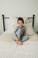 Taupe Checkered Twin Muslin Quilt - HoneyBug 