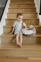 Light Blue Gingham Short Pajama Set - HoneyBug 