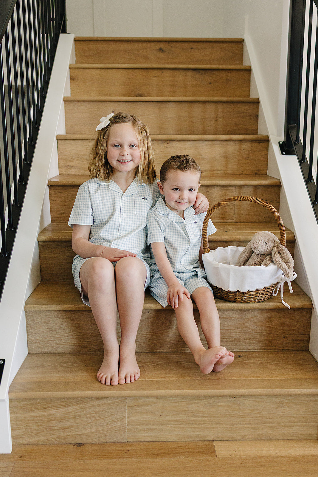 Light Blue Gingham Short Pajama Set - HoneyBug 