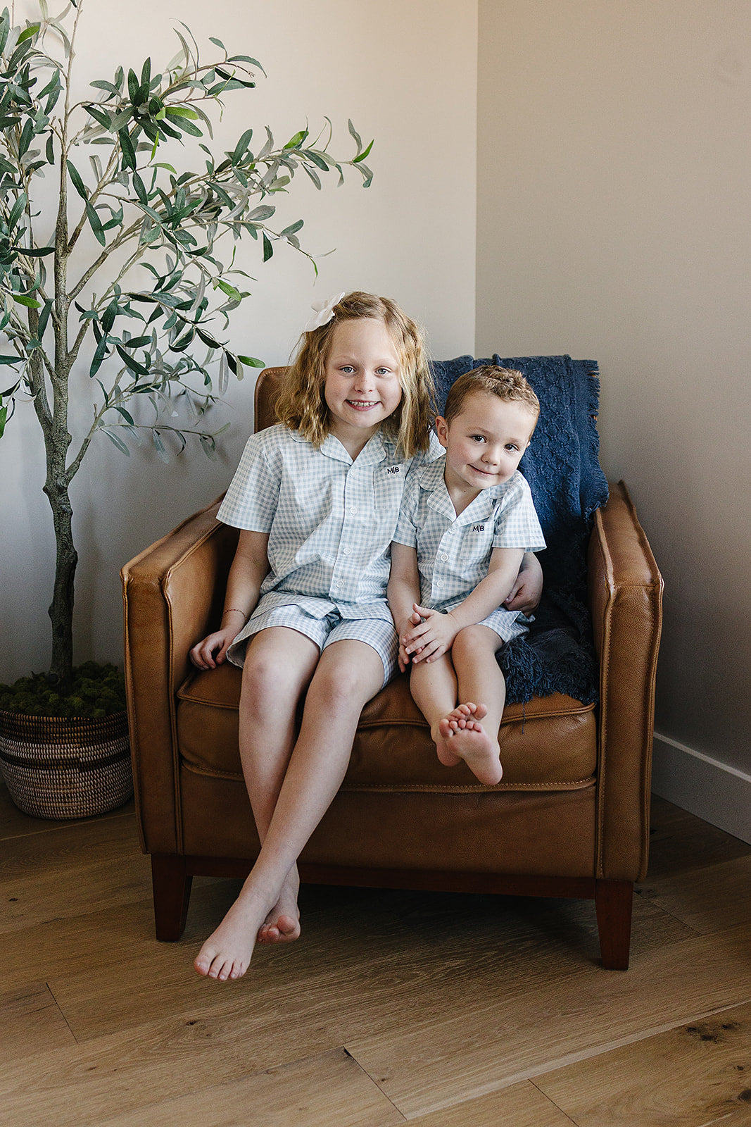 Light Blue Gingham Short Pajama Set - HoneyBug 