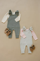 Grey Ruffle Knit Overalls - HoneyBug 