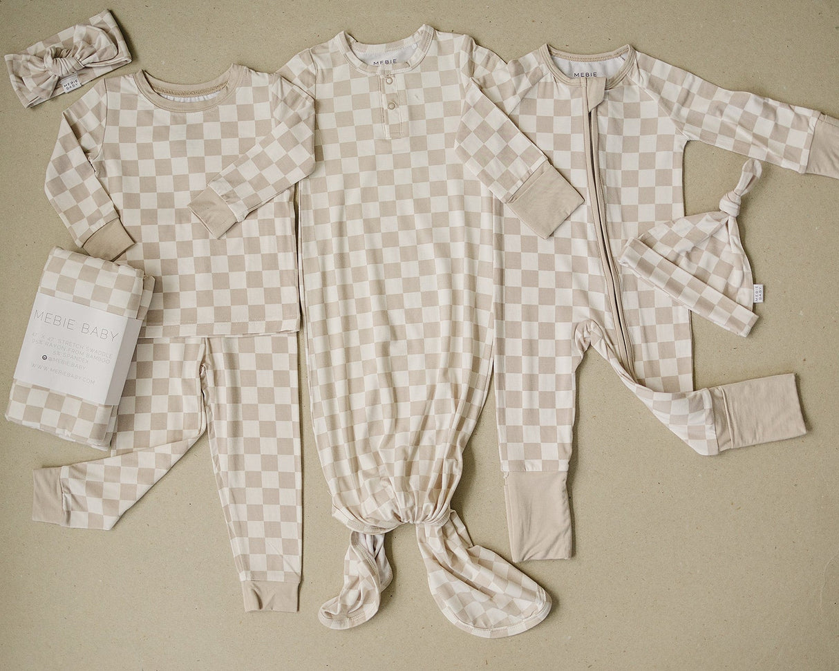 Taupe Checkered Bamboo Zipper - HoneyBug 