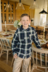 Navy Plaid Button Up Shirt - HoneyBug 