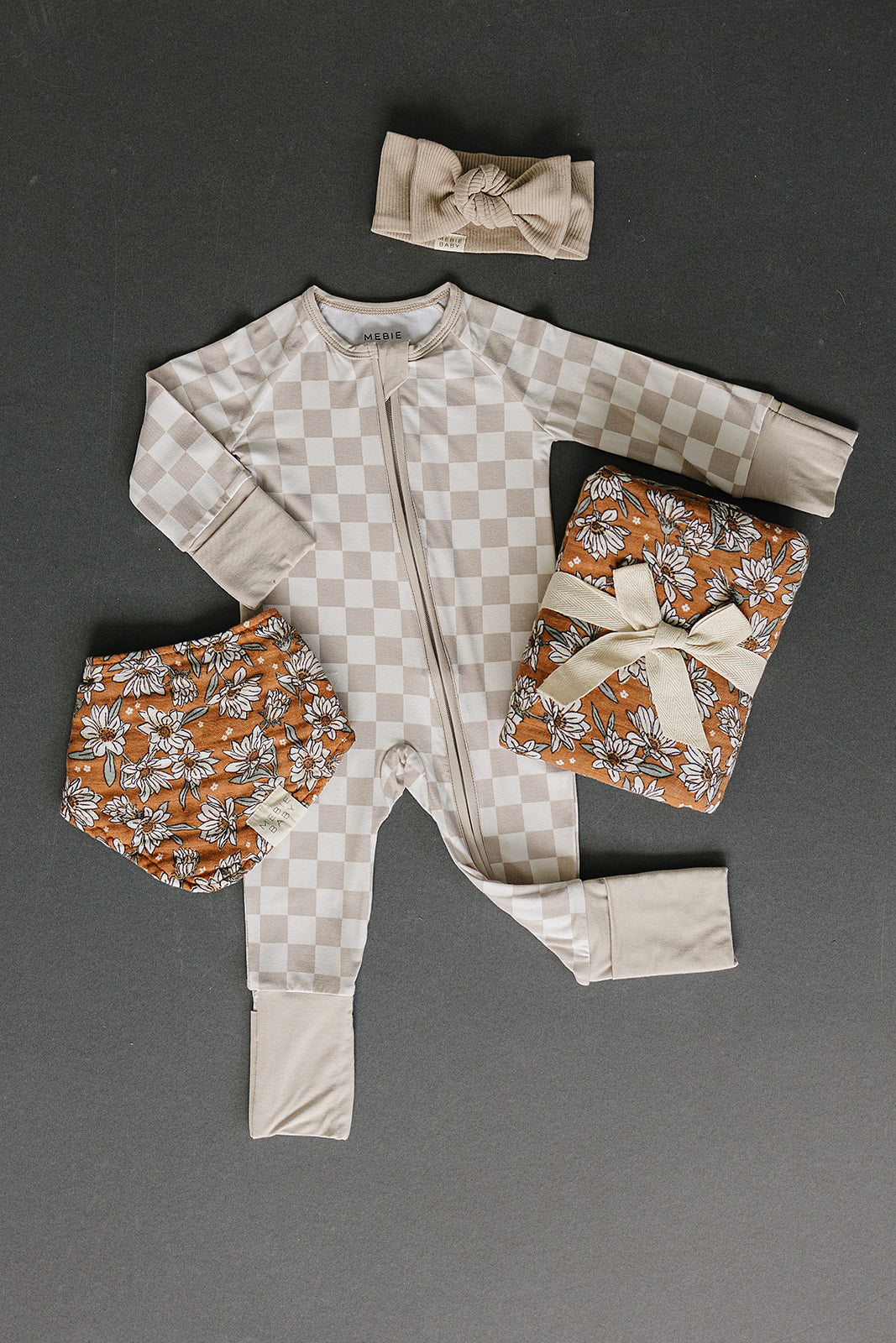 Taupe Checkered Bamboo Zipper - HoneyBug 