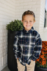 Navy Plaid Button Up Shirt - HoneyBug 