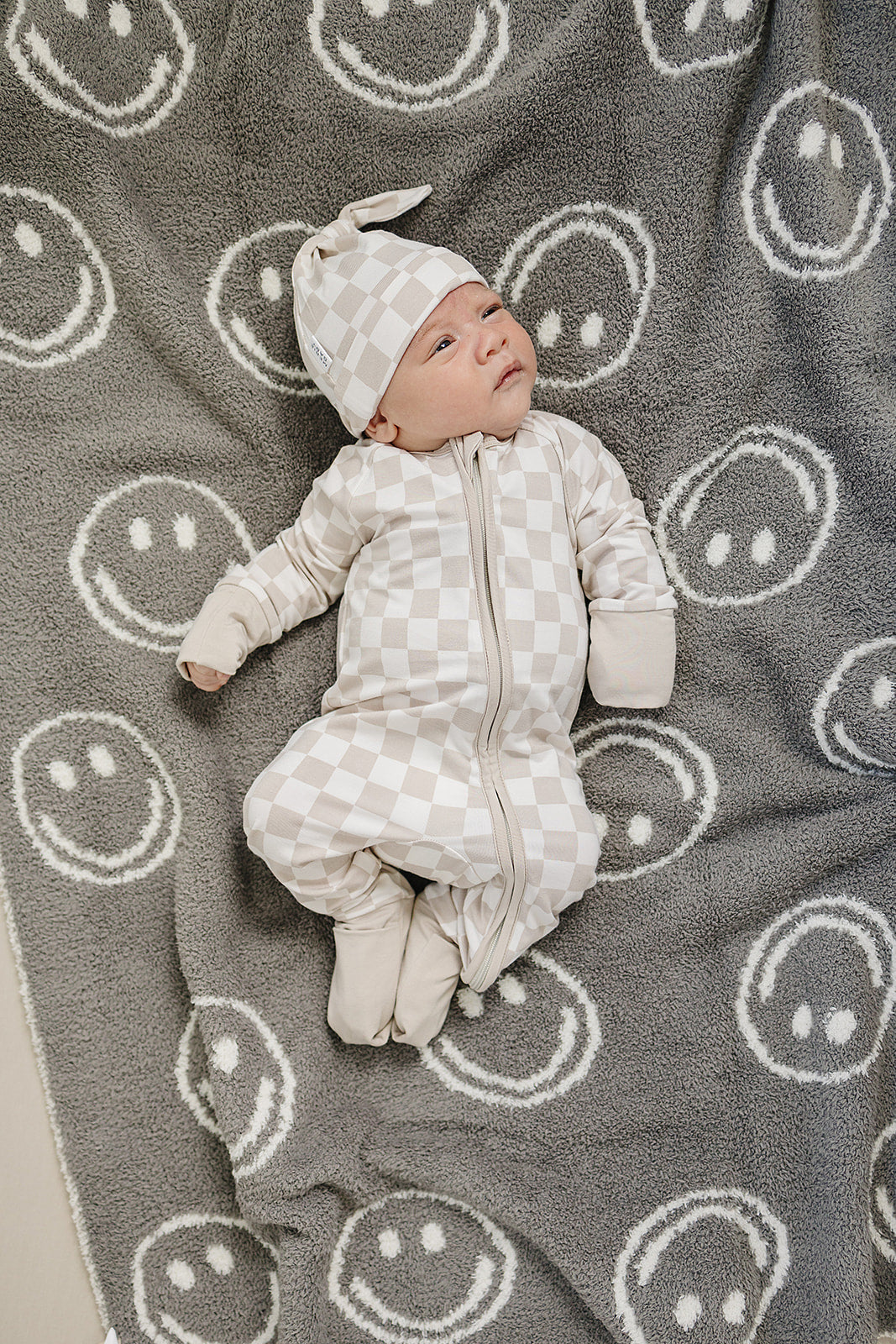 Taupe Checkered Bamboo Zipper - HoneyBug 