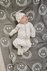 Taupe Checkered Bamboo Zipper - HoneyBug 