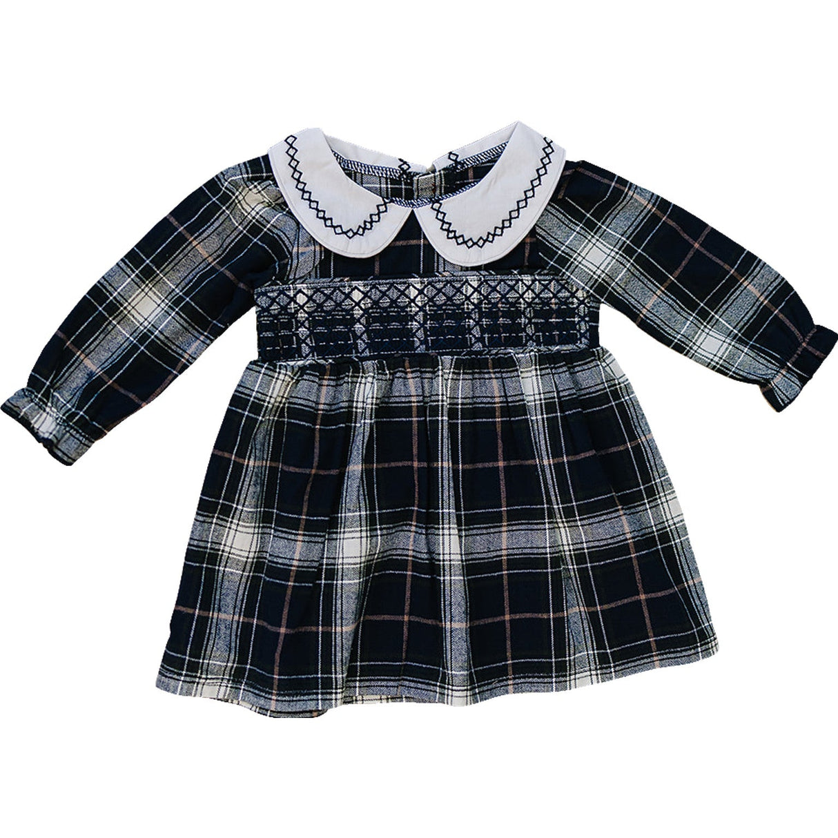 Navy Plaid Smocked Dress - HoneyBug 