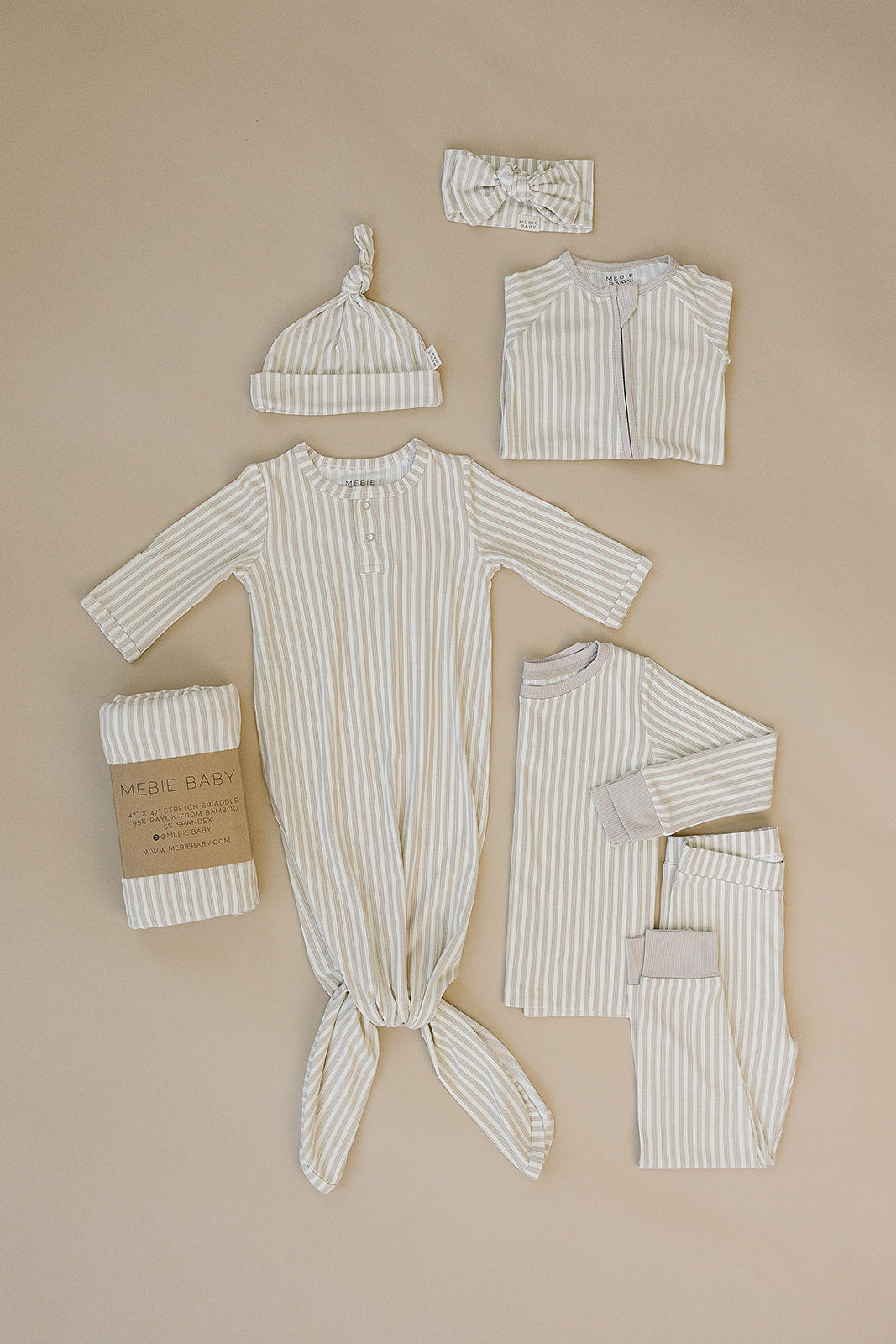 Taupe Stripe Ribbed Bamboo Head Wrap - HoneyBug 