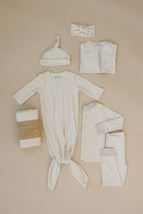 Taupe Stripe Ribbed Bamboo Newborn Knot Hat - HoneyBug 