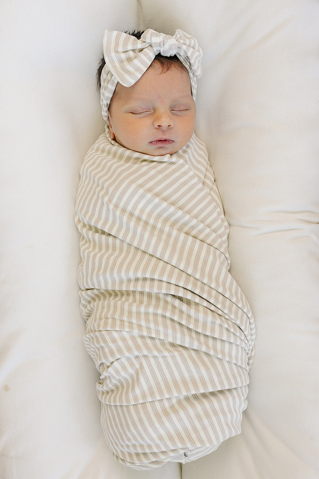 Taupe Stripe Ribbed Bamboo Head Wrap - HoneyBug 