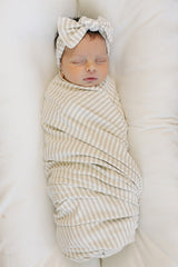 Taupe Stripe Ribbed Bamboo Head Wrap - HoneyBug 