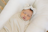 Taupe Stripe Ribbed Bamboo Head Wrap - HoneyBug 