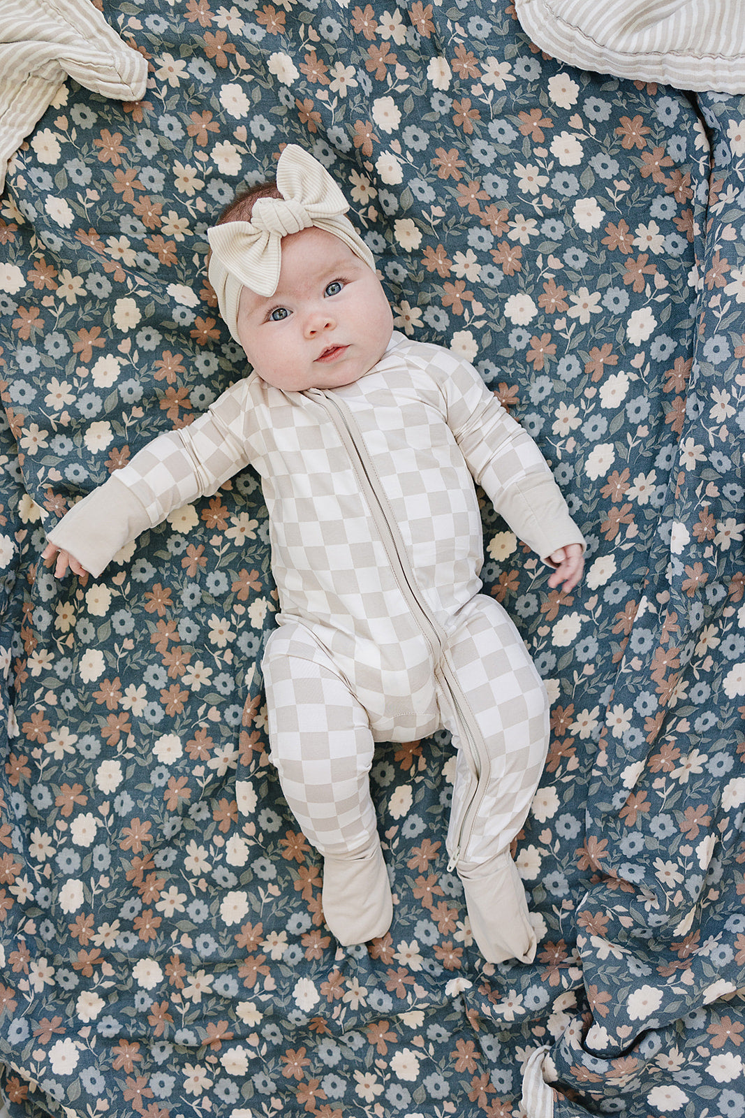 Taupe Checkered Bamboo Zipper - HoneyBug 